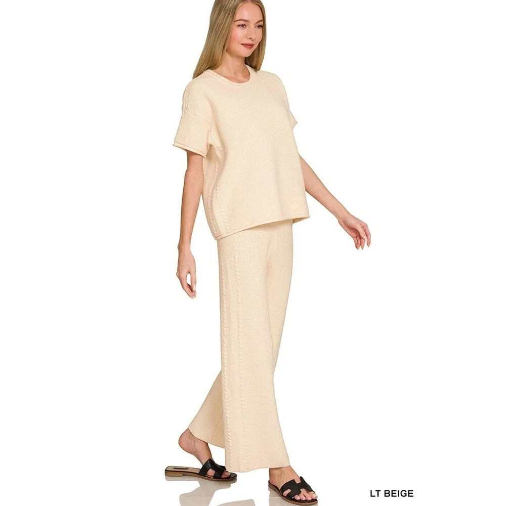 Zenana Viscose Round Neck Top & Pants Set - Small‎